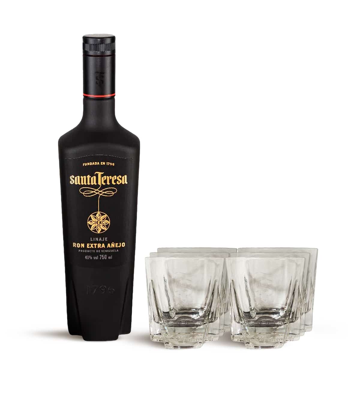 Ron SANTA TERESA Extra Añejo Linaje Botella 750ml +6 Vasos Santa Teresa ...